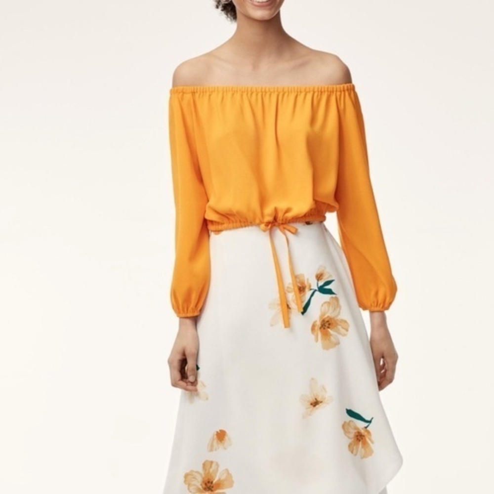 Wilfred | Aritzia Eleanor off shoulder crop blouse yellow front tie size small